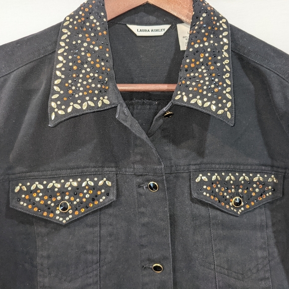 Laura Ashley Black Denim Jacket with Gem Details And Buttons Size XL - Picture 3 of 11
